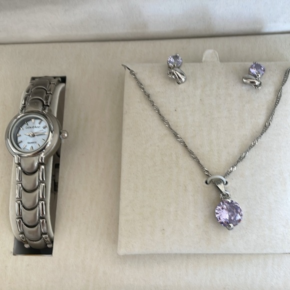 Cote D’ Azur Silver Quartz  Watch and a Set of Necklace - Picture 2 of 3